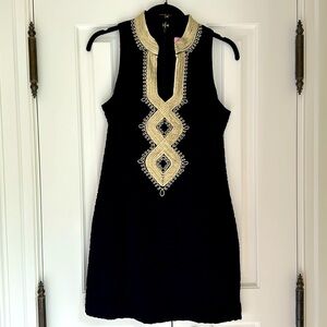 Lilly Pulitzer Alexa Shift Dress Gold Embroidery Sz 6